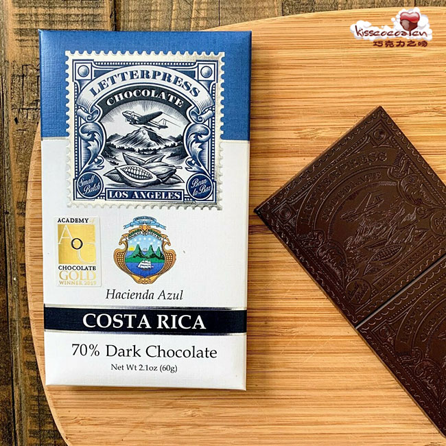 LETTERPRESS COSTA RICA, Hacienda Azul 70%
哥斯达黎加大庄园 Azul 可可 70%可可含量 单源黑巧克力