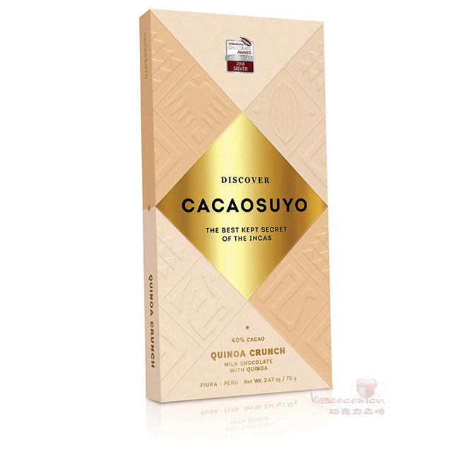CACAOSUYO 可可苏尤 QUINOA CRUNCH 40%
松脆的奎奴亚藜 40%可可含量 牛奶巧克力 70 克 CACAOSUYO 可可苏尤 QUINOA CRUNCH 40%
松脆的奎奴亚藜 40%可可含量 牛奶巧克力 70 克